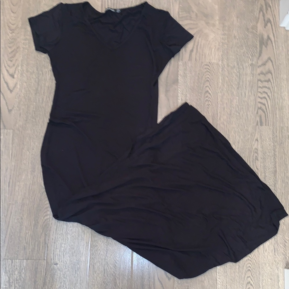 BooHoo Sz 8 Basic Black V-Neck Fitted Stretch Maxi Dress EUC